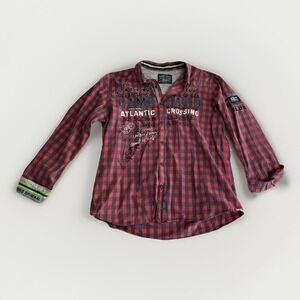 Camp David Sailors Life Regatta Red Blue Checkered Shirt XL Long Sleeve Distress